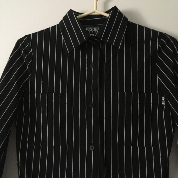 Vintage GIANFRANCO FERRE Black + White Pinstripe Stretch Shirt S - Picture 2 of 4